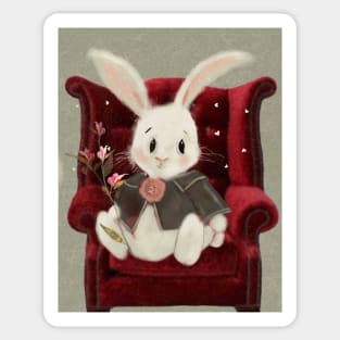 Rabbit in red Velvet Chair. Sticker